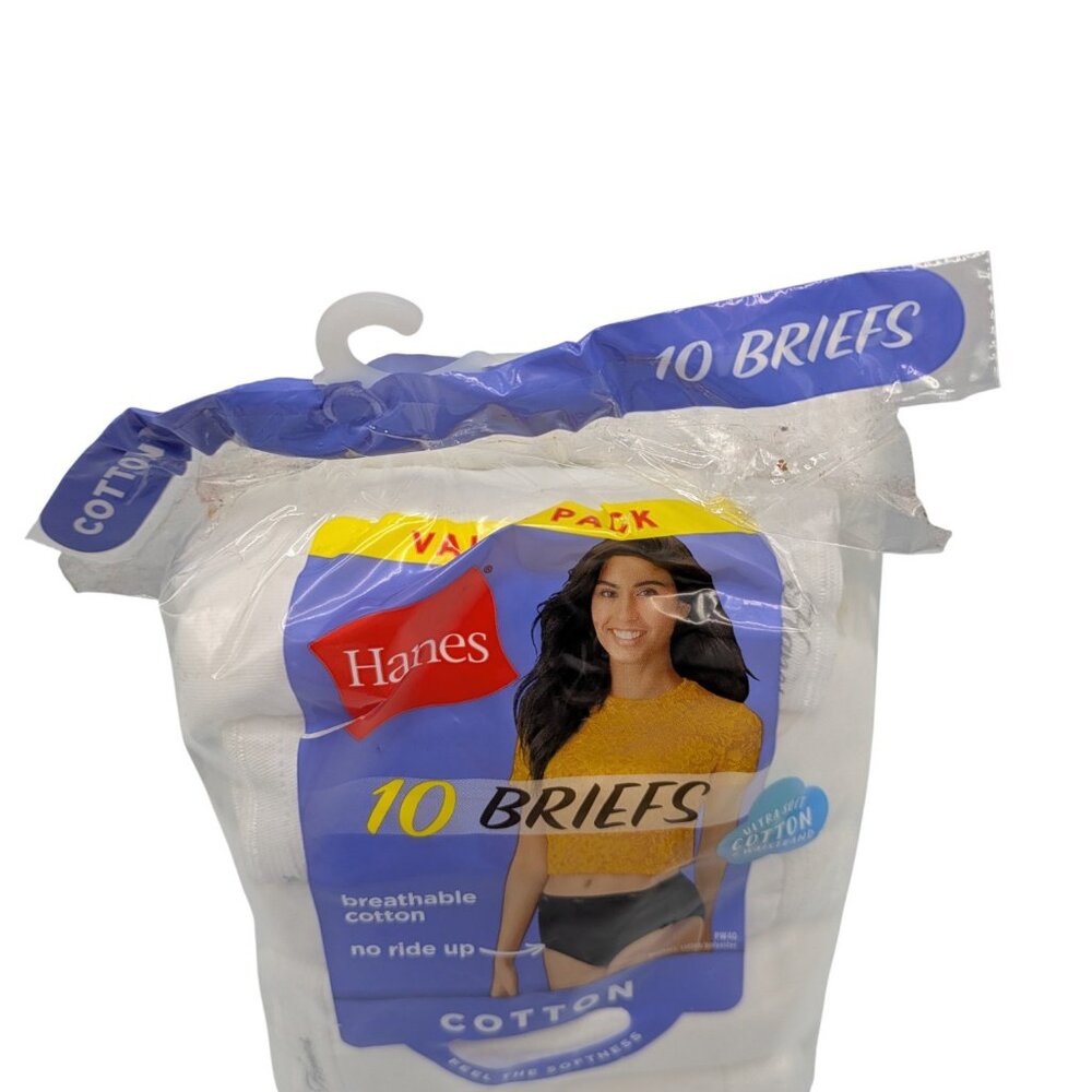 Hanes Women’s 10 Briefs Value Pack White Cotton Tagless Ultra Soft 6 / M - Picture 4 of 4